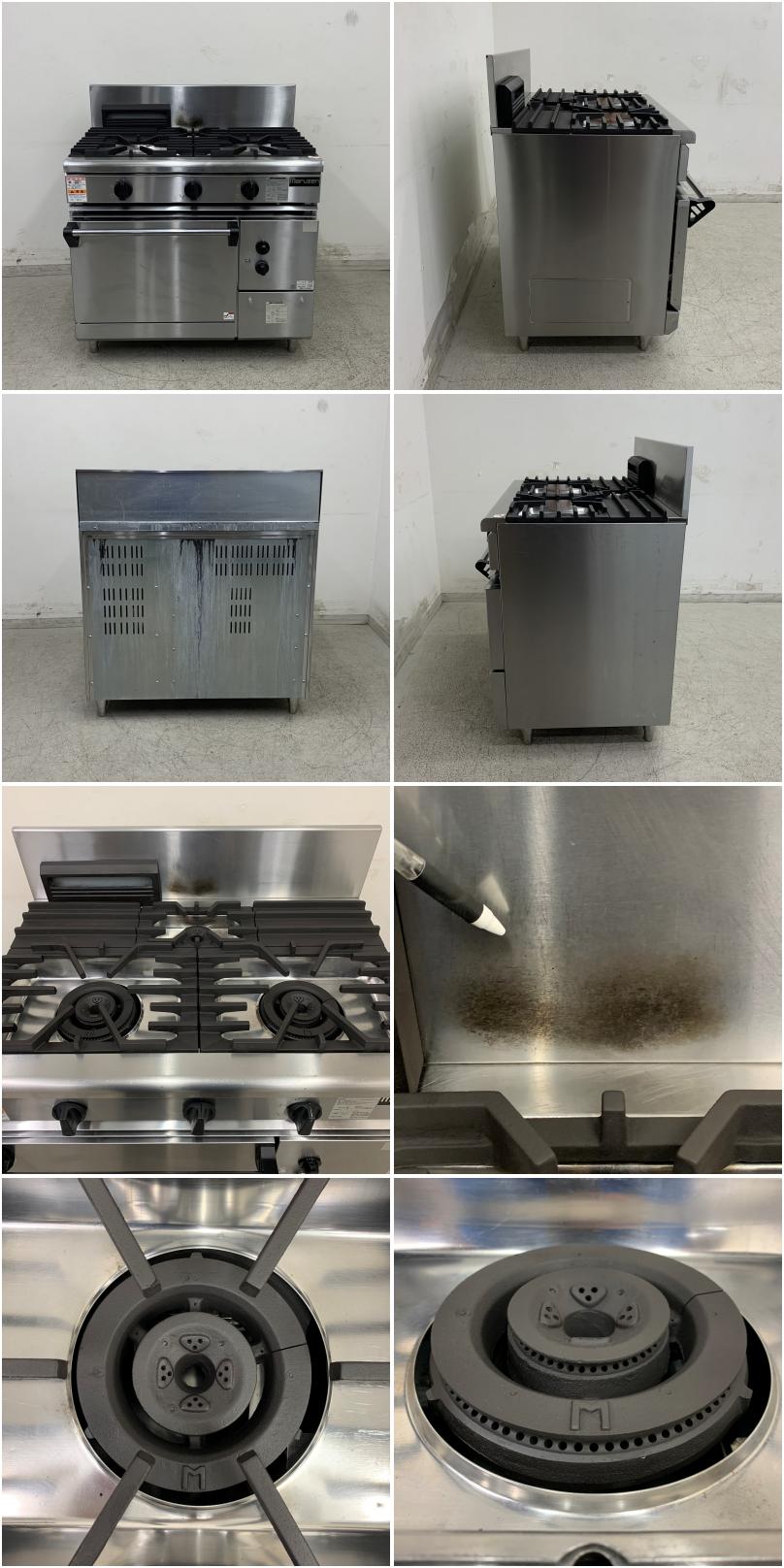 中古】 A08440 オーブン付きガスレンジ 3口 マルゼン RGR-0963B LPガス